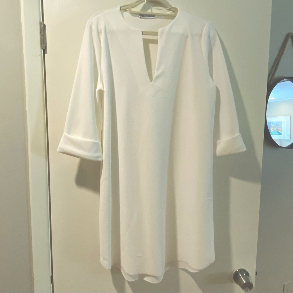 Zara white tunic dress 3/4 sleeve nwot